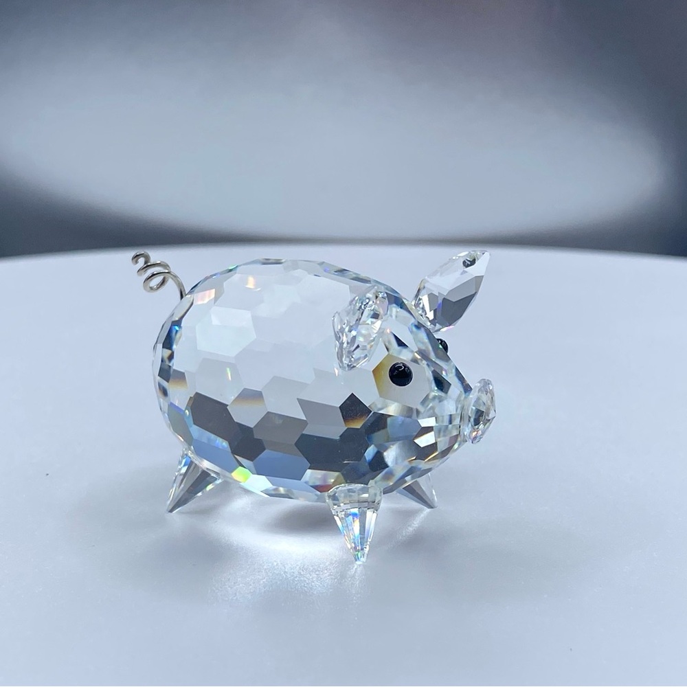 Swarovski Silver Crystal Pig Figurine Medium Size with Metal Tail
